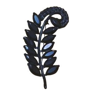 Vintage Brooch Black Flower  Navet Shaped Petals Rhinestone Shapes Large